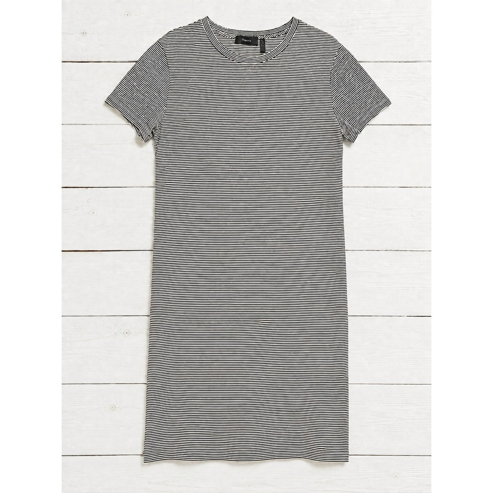 Theory Womens Navy White Micro Striped Short Sleeve Crew Neck TShirt Dress Small